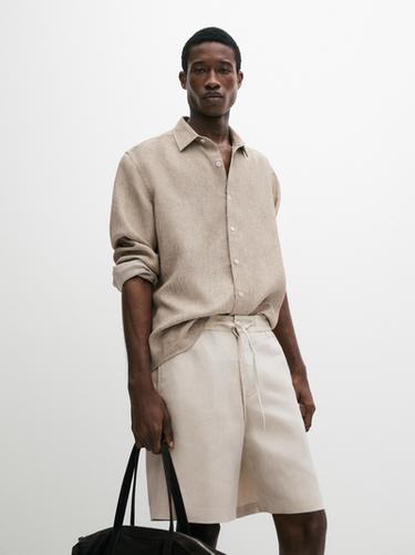 Zara 100% linen short Bermuda shorts - Sand