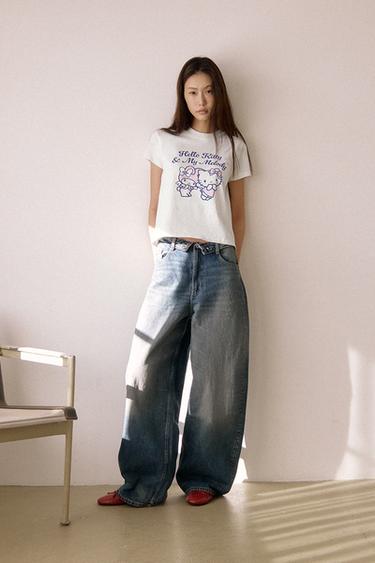 QUẦN JEANS CẠP GẬP TRF CẠP LỠ - Xanh dương từ Zara