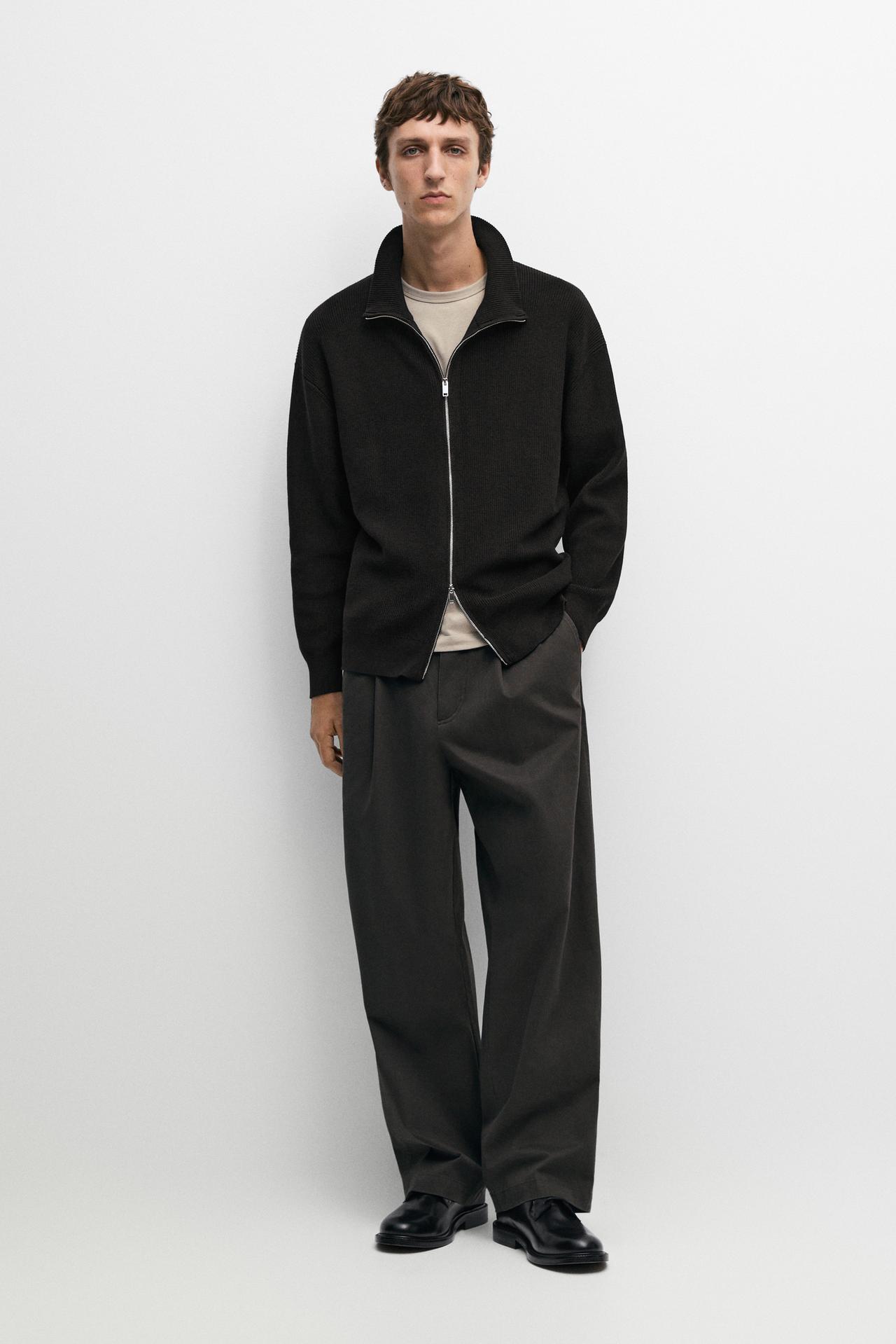 100% cotton ribbed knit cardigan — Black