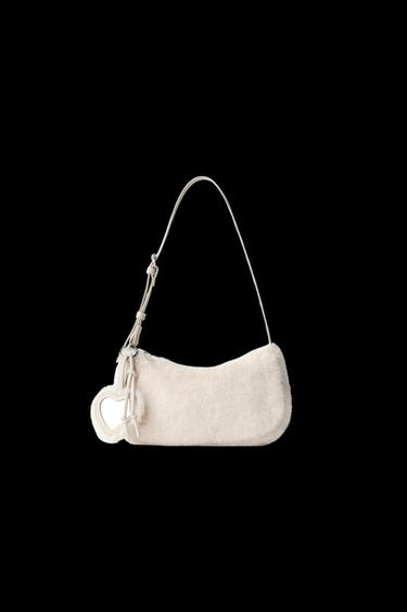Zara FAUX FUR SHOULDER BAG WITH CHARM - Off White - Image 0