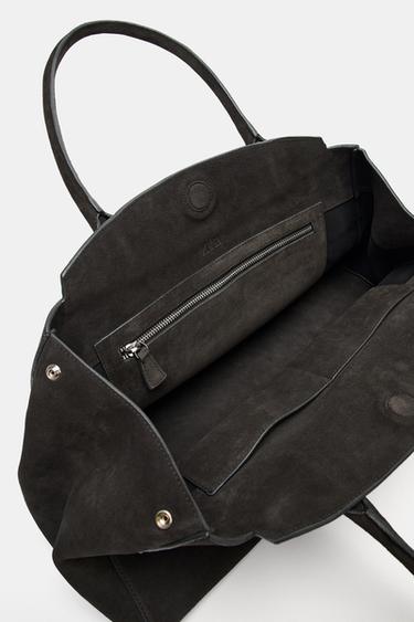 SAC PORTÉ ÉPAULE EN CROÛTE DE CUIR - Gris de Zara - Image 6