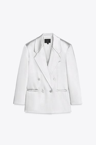Zara OVERSIZED SATIN BLAZER - Pearl gray