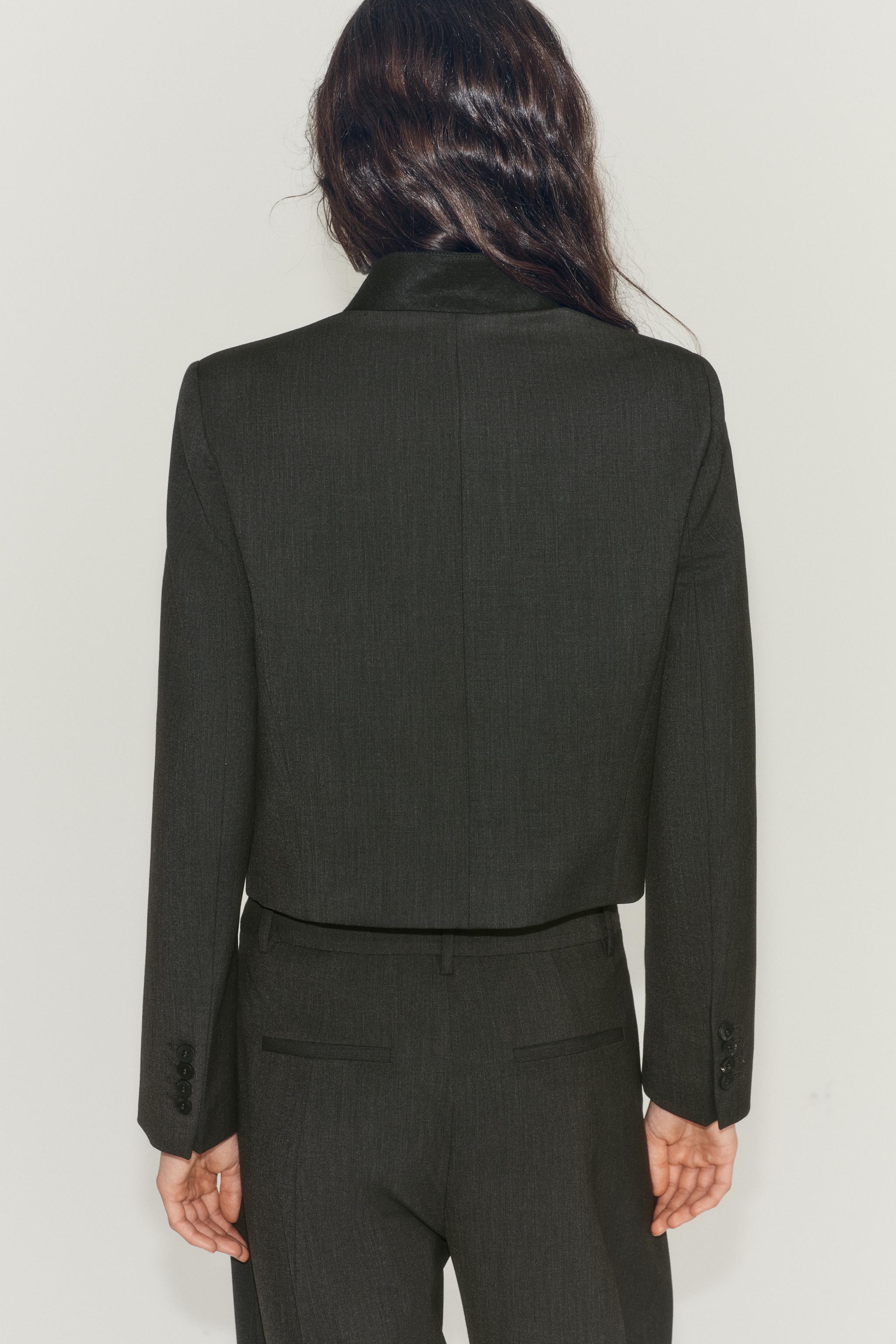 Zara ZW COLLECTION CONTRAST COLLAR CROPPED BLAZER — фото 5