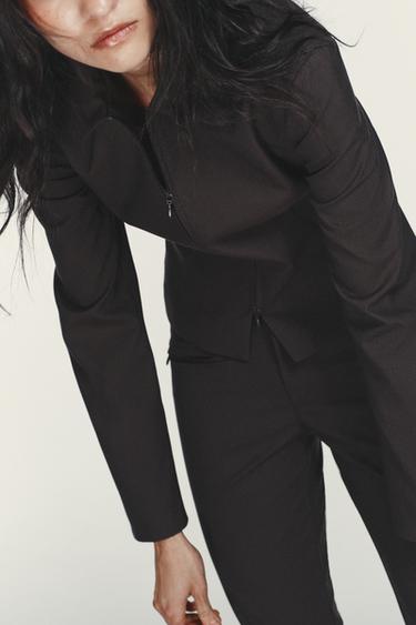 Zara STRIPED ZIPPER JACKET - Brown