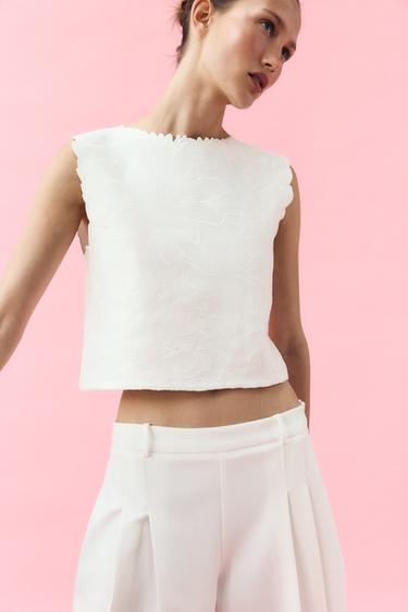 EMBROIDERED INTERLOCK TOP - White by Zara - Image 5