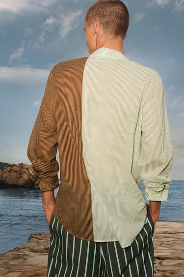 LIMITED EDITION STRIPED COLOUR BLOCK SHIRT - Green stripe by Zara - Image 3