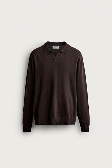 COTTON-LINEN REGULAR FIT KNIT POLO SHIRT - Brown by Zara