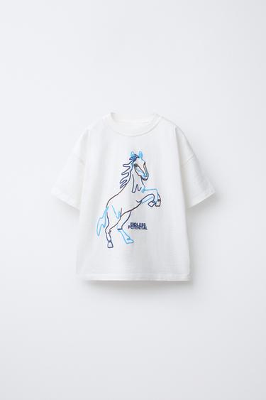 CAMISETA ESTAMPADA CABALLO - Crudo de Zara