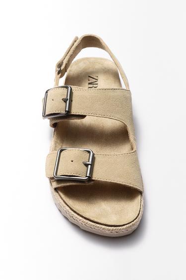 LEATHER SANDALS WITH JUTE BUCKLES - Sand Brown by Zara