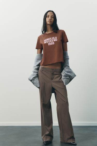 LOW-RISE STRIPED TROUSERS - Brown / Taupe by Zara - Image 0
