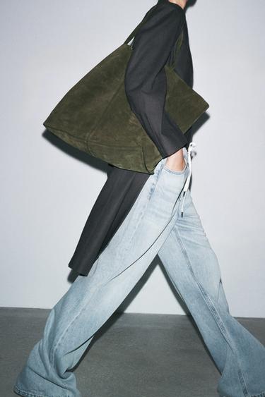 MAXI TOTE BAG EM CAMURÇA - Verde da Zara