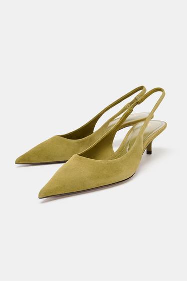 CHAUSSURES OUVERTES À L'ARRIÈRE KITTEN HEEL EN DAIM - Vert de Zara - Image 4