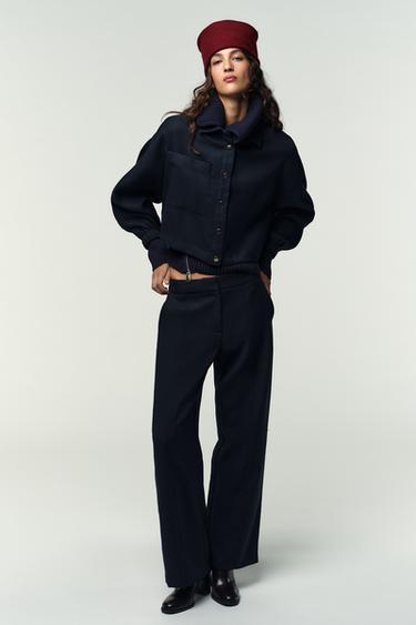 STRAIGHT-LEG TROUSERS WITH SEAM DETAIL - Navy blue by Zara - Image 0