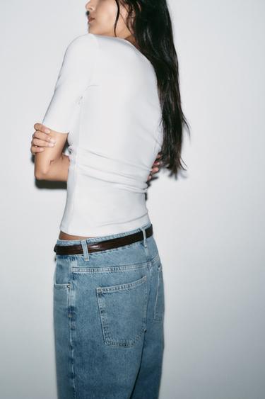 GATHERED INTERLOCK T-SHIRT - White by Zara - Image 2