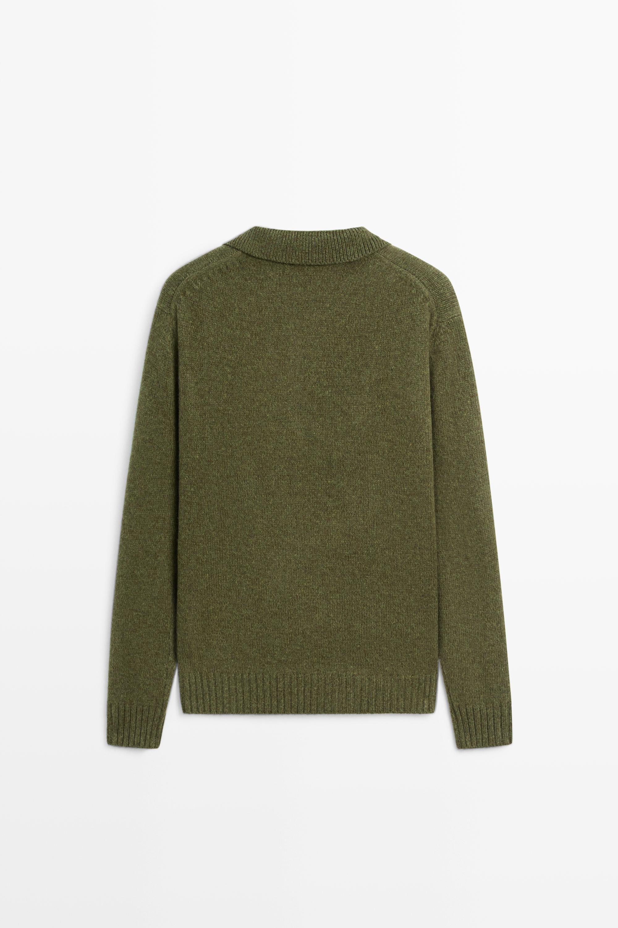 100% wool knit buttoned polo sweater