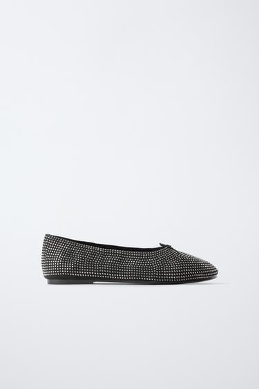 RHINESTONE BALLET FLATS - Black by Zara - Image 0