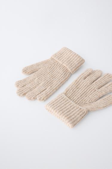 PLAIN KNIT GLOVES — Sand 2