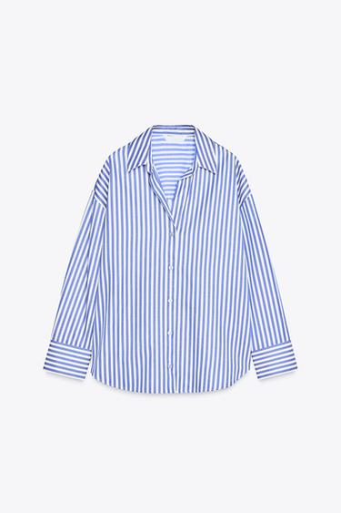 CAMISA DE LISTRAS COM FIO METALIZADO - Azul / Branco da Zara - Imagem 0