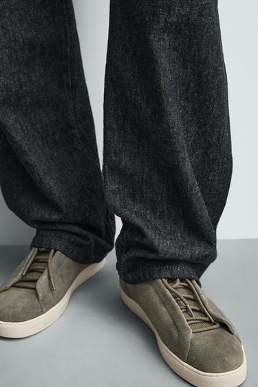 LEATHER TRAINERS - Taupe Grey by Zara - Image 2