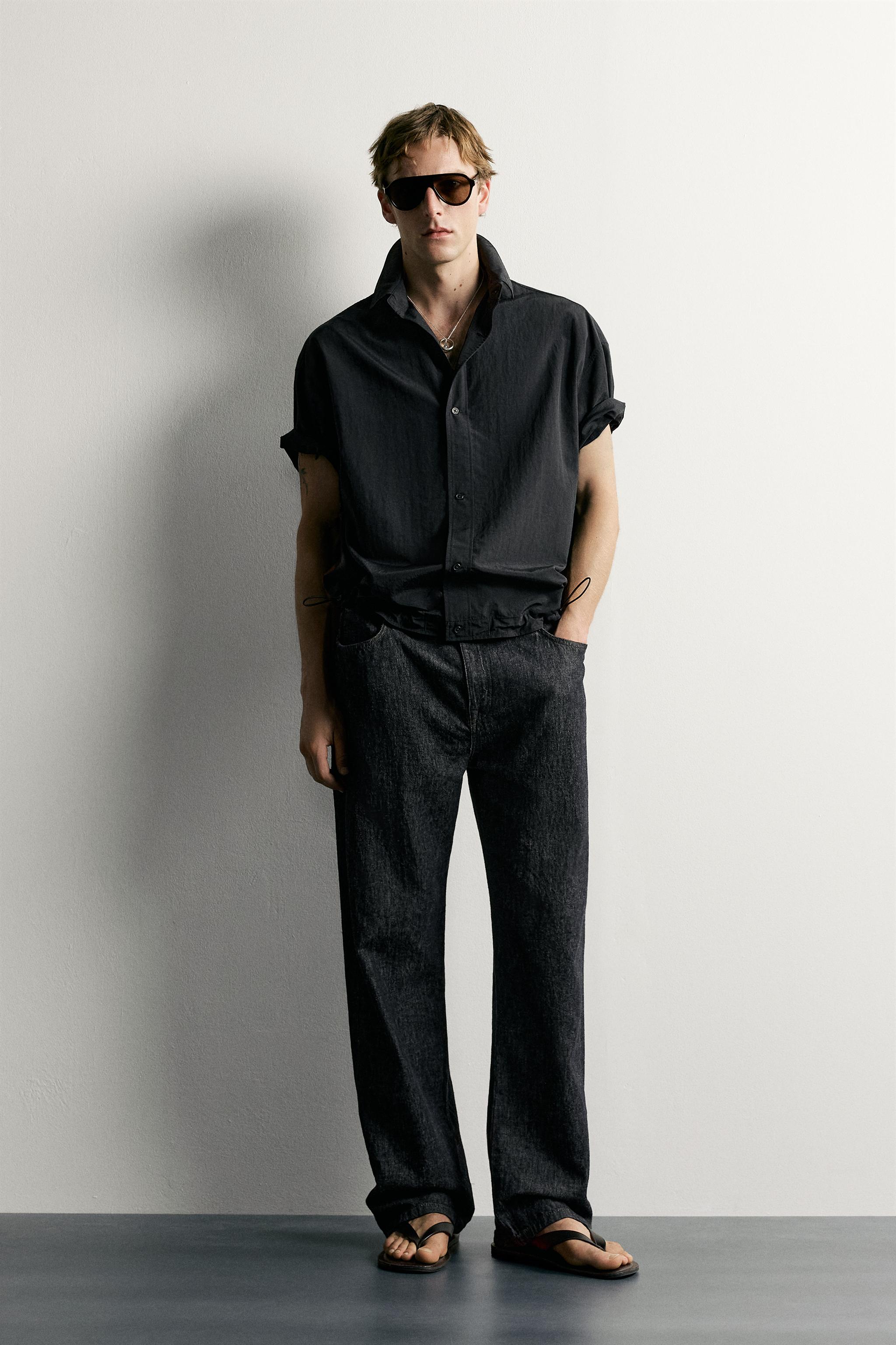 ドローストリングヘム リラックスフィットシャツ - ブラック | ZARA