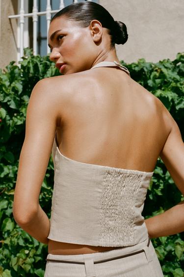 LINEN BLEND HALTER TOP - Sand by Zara - Image 2