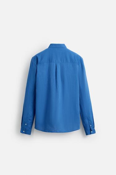 CHEMISE EN LIN ET COTON - Bleu encre de Zara - Image 6