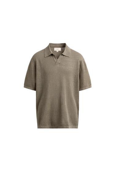 REGULAR FIT 100% LINEN KNIT POLO SHIRT - Light green by Zara