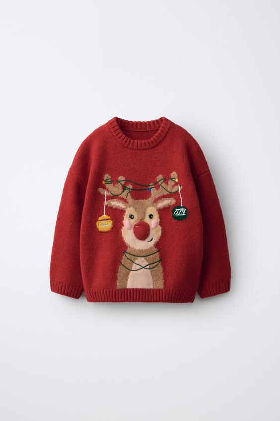 STRICKPULLOVER MIT RENTIER-PRINT - Rot von Zara - Bild 0