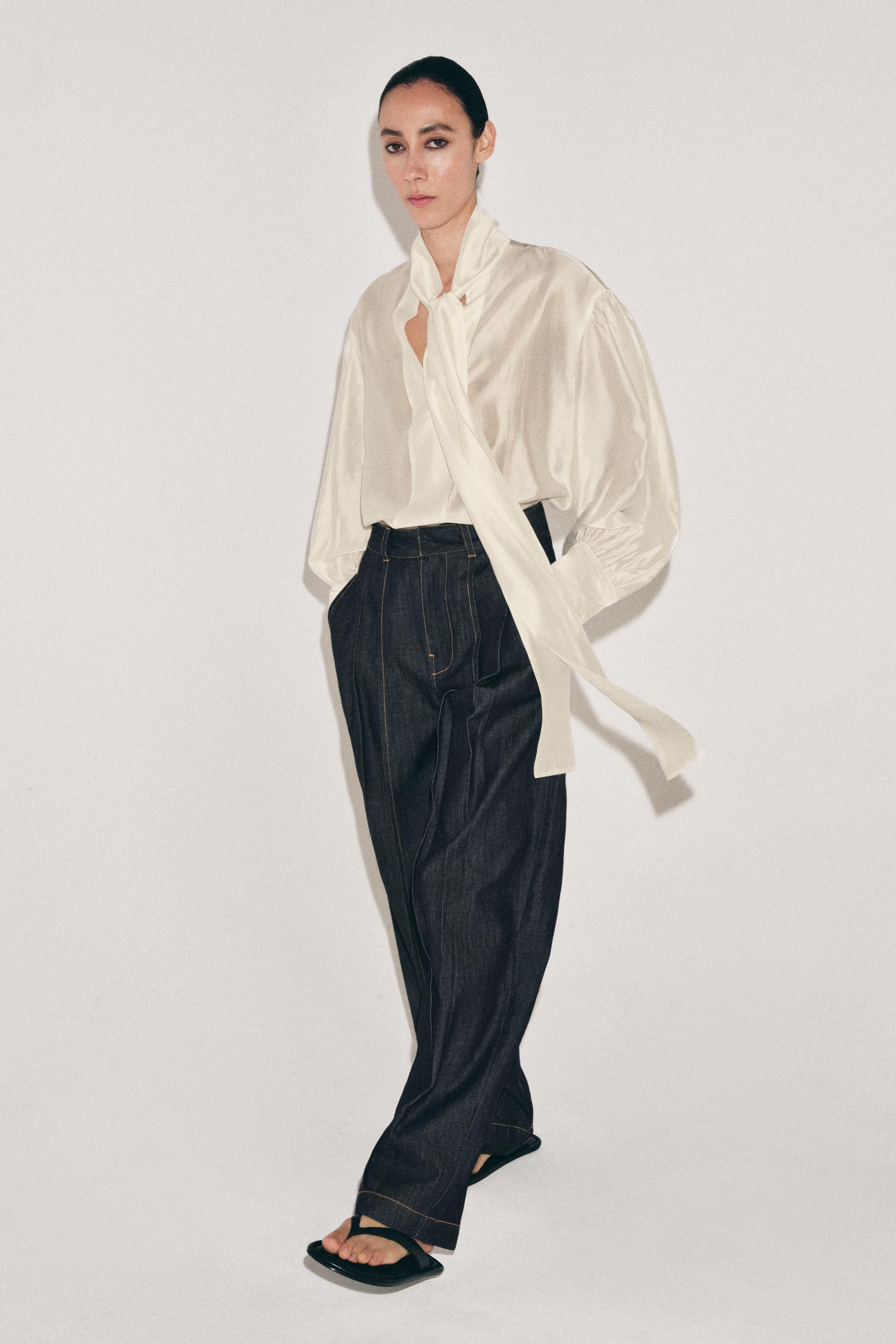 Zara ZW COLLECTION BAĞCIK DETAYLI SATEN BLUZ görsel 4