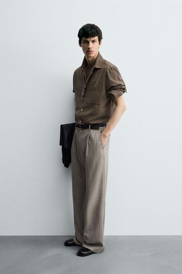 PANTALON STRUCTURÉ À CHEVRON - Beige de Zara - Image 3