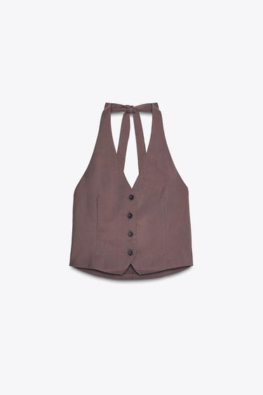 HALTER WAISTCOAT WITH TIE - Aubergine by Zara