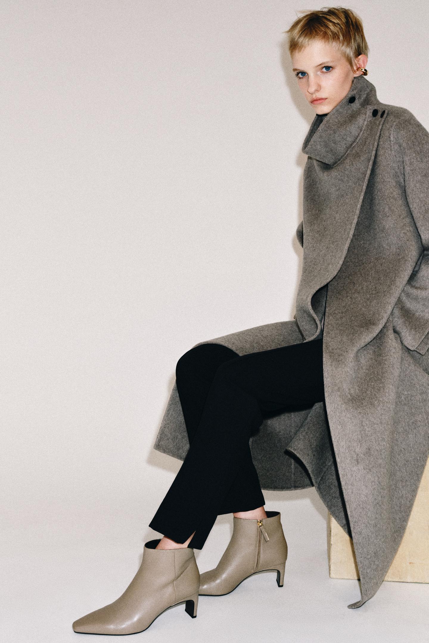 Женские ботинки Zara Leather Kitten Heel Booties, цвет: Серо-коричневый серый — фото 3