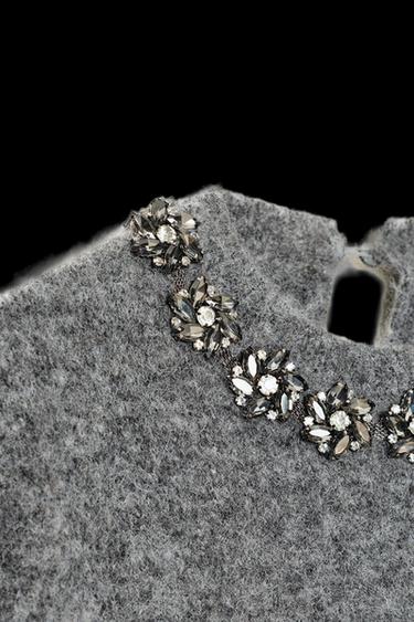 SHORT SLEEVE KNIT JUMPER WITH JEWEL BEADS - Grey by Zara