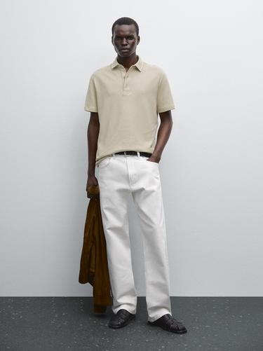 Zara Textured short sleeve polo shirt - Sand