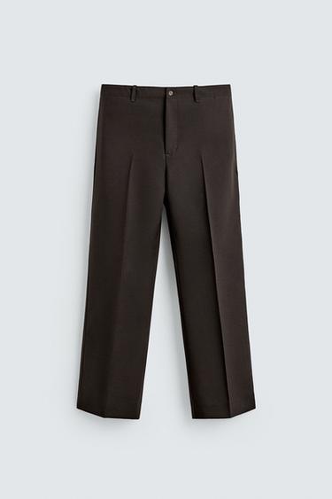 100% WOOL FLARE FIT TROUSERS - Chocolate by Zara