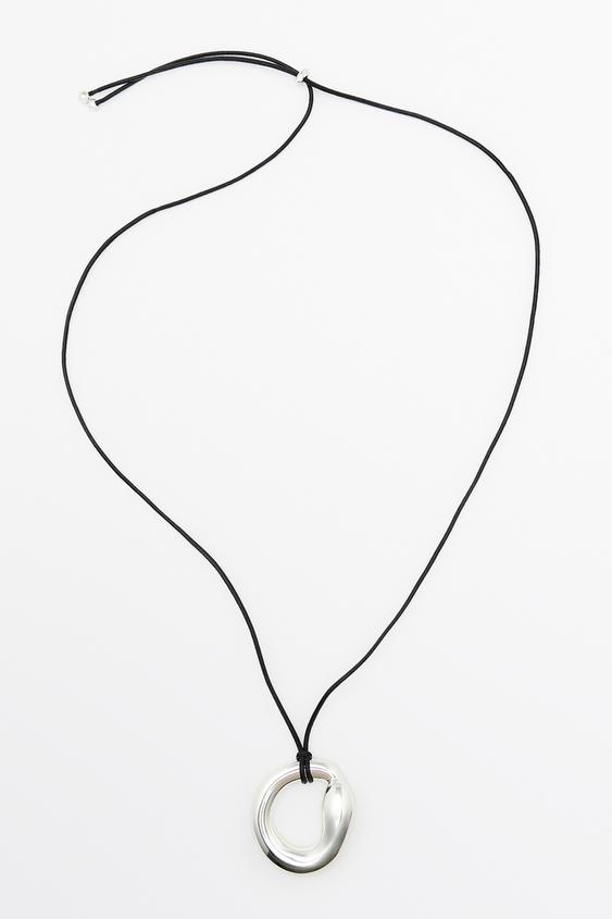 Zara Long irregular circle necklace - Silver - Image 0
