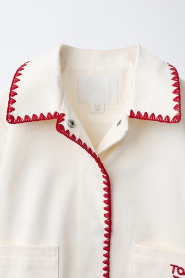 BLOUSON WORKER BRODÉ - Écru / Rouge de Zara - Image 2