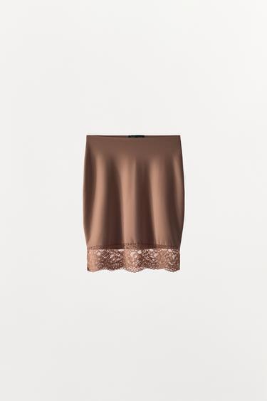 LINED SKIRT WITH POLYAMIDE LACE - Beige-pink by Zara - Image 3