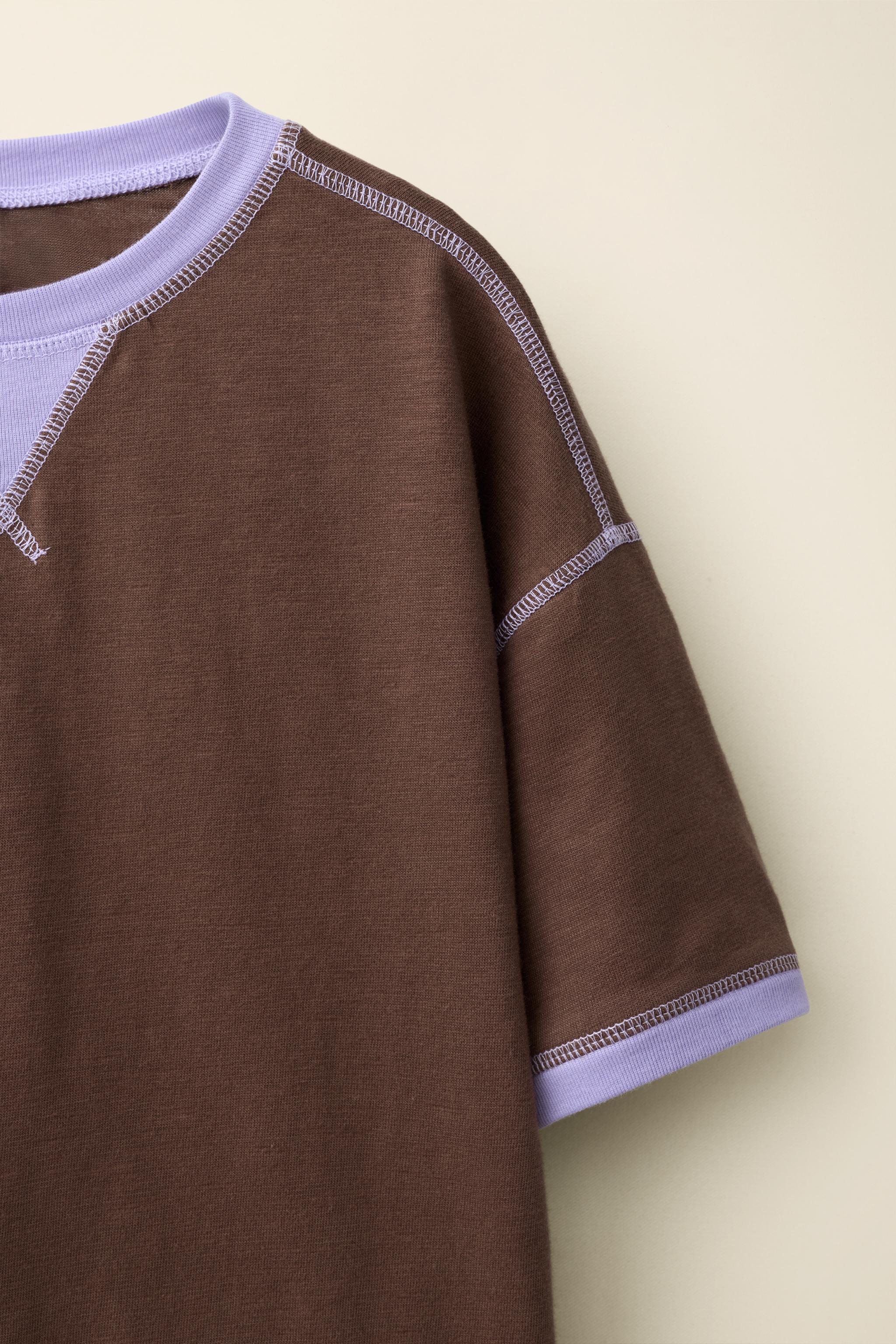 ストライプ柄ステッチTシャツ CARAMEL LONDON X ZARA - パープル 