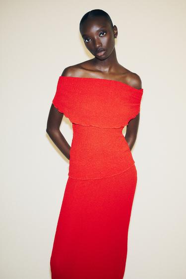JUPE LONGUE TEXTURÉE - Rouge soutenu de Zara - Image 2