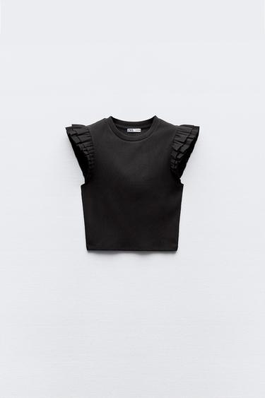 CAMISETA VOLANTES - Negro de Zara