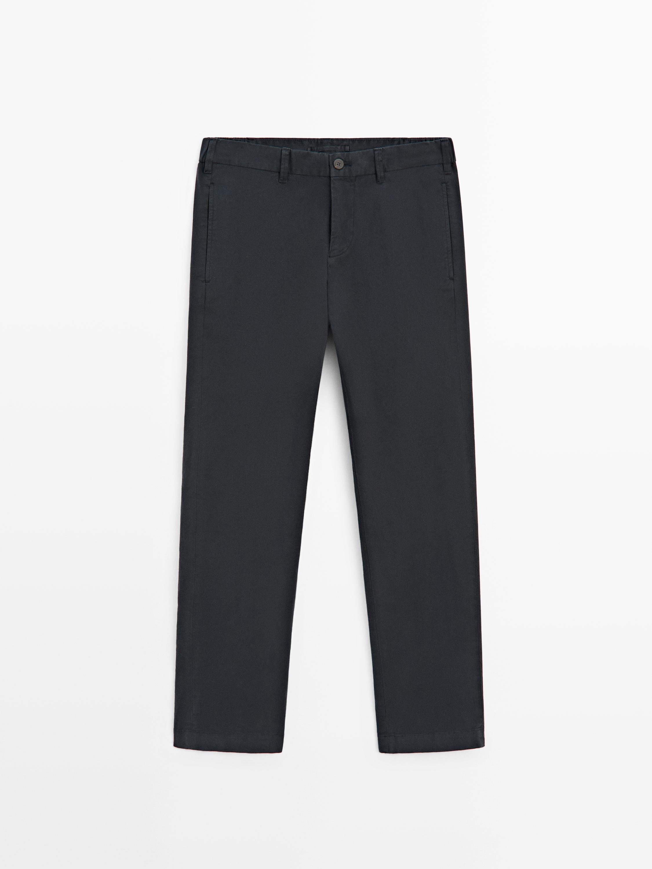 Cotton blend slim fit trousers