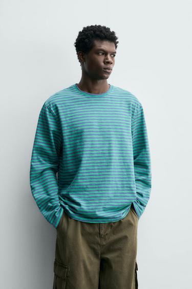 CAMISETA JACQUARD RAIAS - Azul de Zara