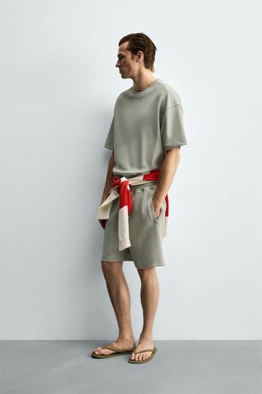 RELAXED FIT INTERLOCK JOGGER BERMUDA SHORTS - washed green by Zara - Image 3