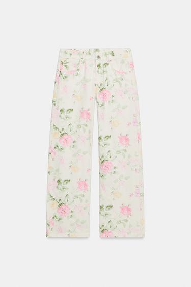 TRF LOW-RISE LOOSE FIT FLORAL JEANS - Oyster-white by Zara - Image 5