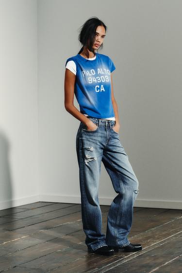 JEAN TRF WIDE LEG DÉCHIRURES TAILLE MOYENNE - Bleu de Zara - Image 2