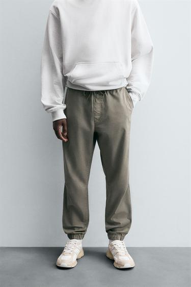 Zara SLIM FIT JOGGER WAIST PANTS - Light khaki
