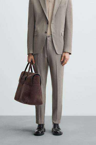 PANTALÓN TRAJE ESPIGA - Marrón / Topo de Zara