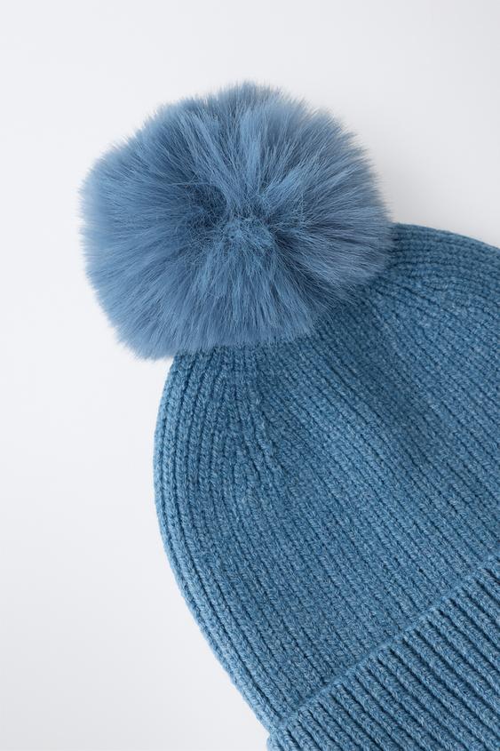 BONNET EN MAILLE À POMPON - Bleu pétrole | ZARA France