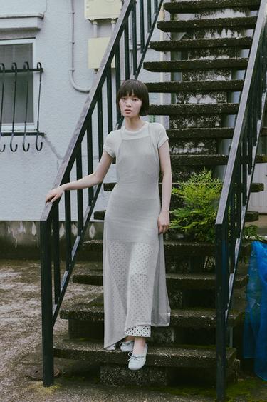메탈릭 얀 미디 원피스 - Zara 실버